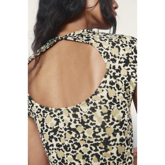Zara Leopard Print Midi Dress Cap Sleeves Round Neck Size Small - Picture 3 of 9